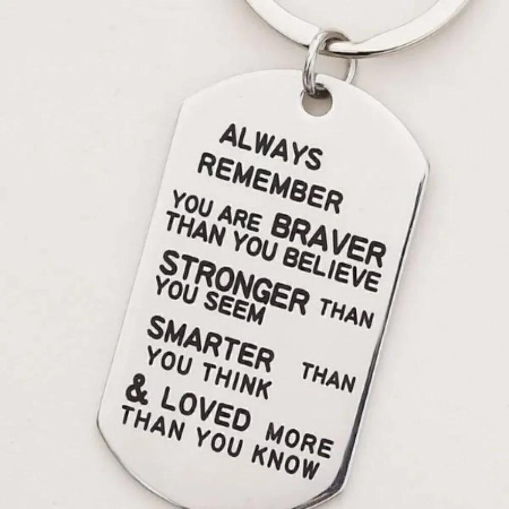 SILVER STAINLESS STEEL INSPIRATIONAL SLOGAN KEYCHAIN